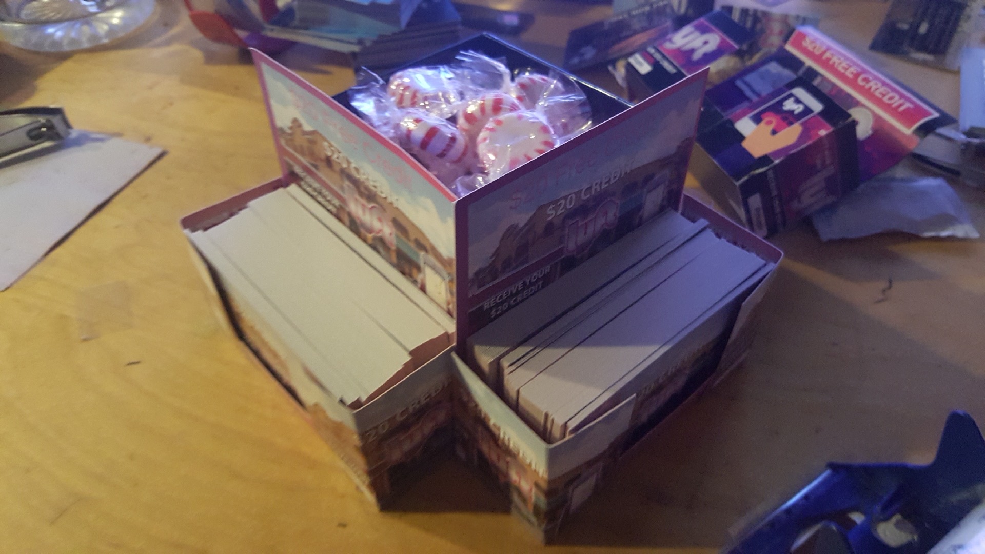 Lyft counter display box with treat placements and referral card stock