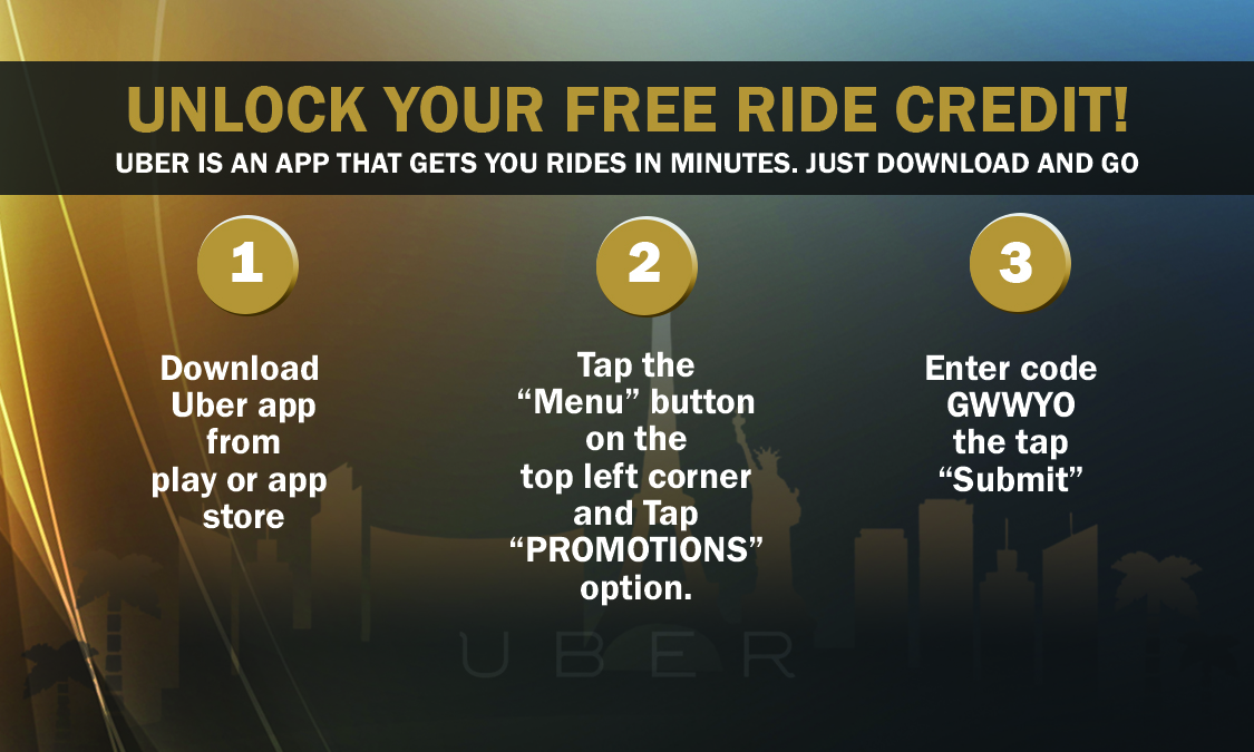Back of gold Uber card with three-step redemption instructions